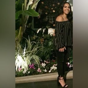 Windsor strapless striped long sleeve top